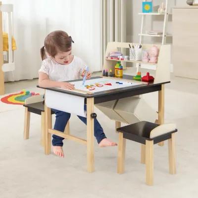 Kids Art Table and Chairs Set with Paper Roll and Storage Bins-Coffee