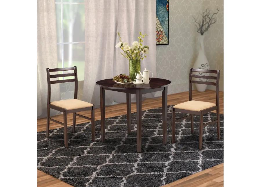 Transitional Style 3 Piece Wooden Dining Table and Chair Set, Brown-Benzara