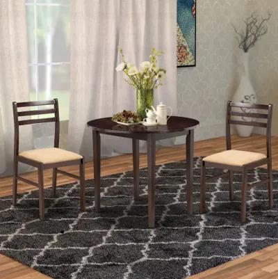 Transitional Style 3 Piece Wooden Dining Table and Chair Set, Brown-Benzara