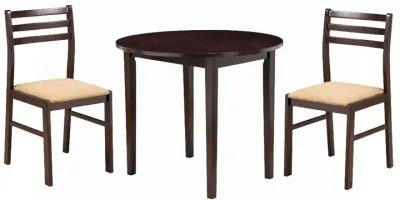 Transitional Style 3 Piece Wooden Dining Table and Chair Set, Brown-Benzara