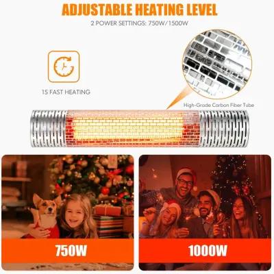 1500W Indoorand Outdoor Electric Heater with 2 Power Settings -Silver