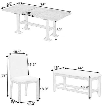 Merax Farmhouse 76inch 6-Piece Extendable Dining Set