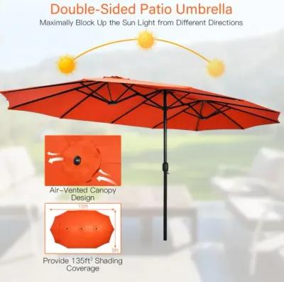 Hivvago 10 Pieces Patio Wicker Dining Set with 15 Feet Double-Sided Patio Umbrella