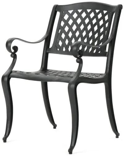 Cay Outdoor Dining Chair Set of 2, Mesh Style Back, Black Cast Aluminium