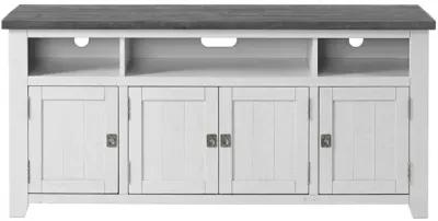 TV Stand with 3 Cabinets and 3 Cubbies, White and Gray-Benzara