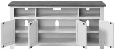 TV Stand with 3 Cabinets and 3 Cubbies, White and Gray-Benzara