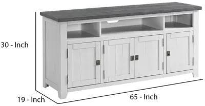 TV Stand with 3 Cabinets and 3 Cubbies, White and Gray-Benzara