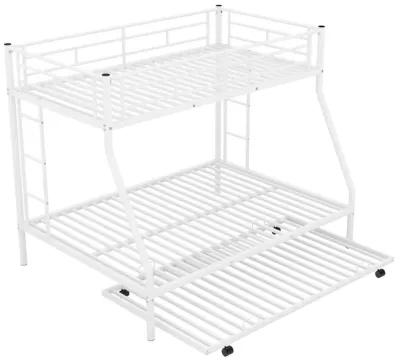 Twin Over Full Bed With Sturdy Steel Frame, Bunk Bed With Twin Size Trundle, Two-Side Ladders