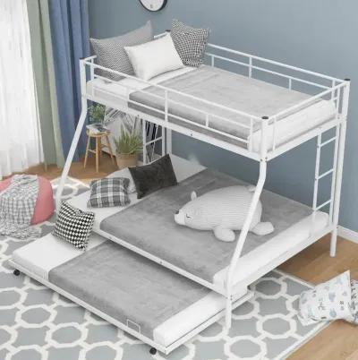 Twin Over Full Bed With Sturdy Steel Frame, Bunk Bed With Twin Size Trundle, Two-Side Ladders