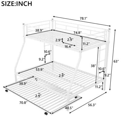 Twin Over Full Bed With Sturdy Steel Frame, Bunk Bed With Twin Size Trundle, Two-Side Ladders