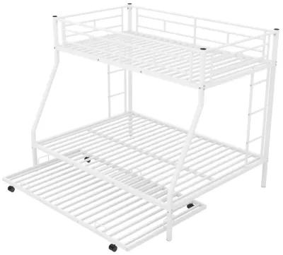 Twin Over Full Bed With Sturdy Steel Frame, Bunk Bed With Twin Size Trundle, Two-Side Ladders