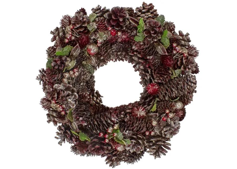 13" Red and Gold Glittered Pine Cone and Berry Christmas Wreath