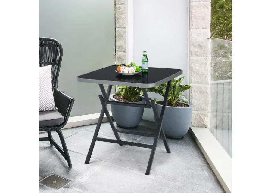 Patio Folding Square Dining Table with Aluminum Frame and Tempered Glass top