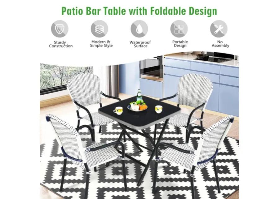 Patio Folding Square Dining Table with Aluminum Frame and Tempered Glass top