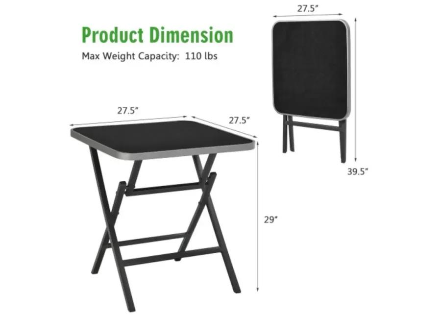 Patio Folding Square Dining Table with Aluminum Frame and Tempered Glass top