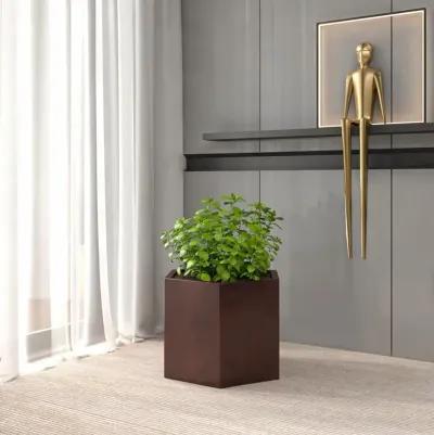 LeisureMod Thicket Series Poly Stone Planter in Brown 14 High