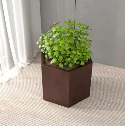 LeisureMod Thicket Series Poly Stone Planter in Brown 14 High