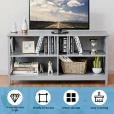 Wooden TV Stand Entertainment for TVs up to 55 Inch with X-Shaped Frame