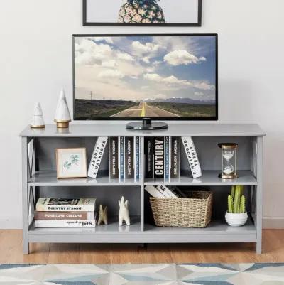 Wooden TV Stand Entertainment for TVs up to 55 Inch with X-Shaped Frame