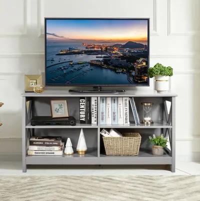 Wooden TV Stand Entertainment for TVs up to 55 Inch with X-Shaped Frame