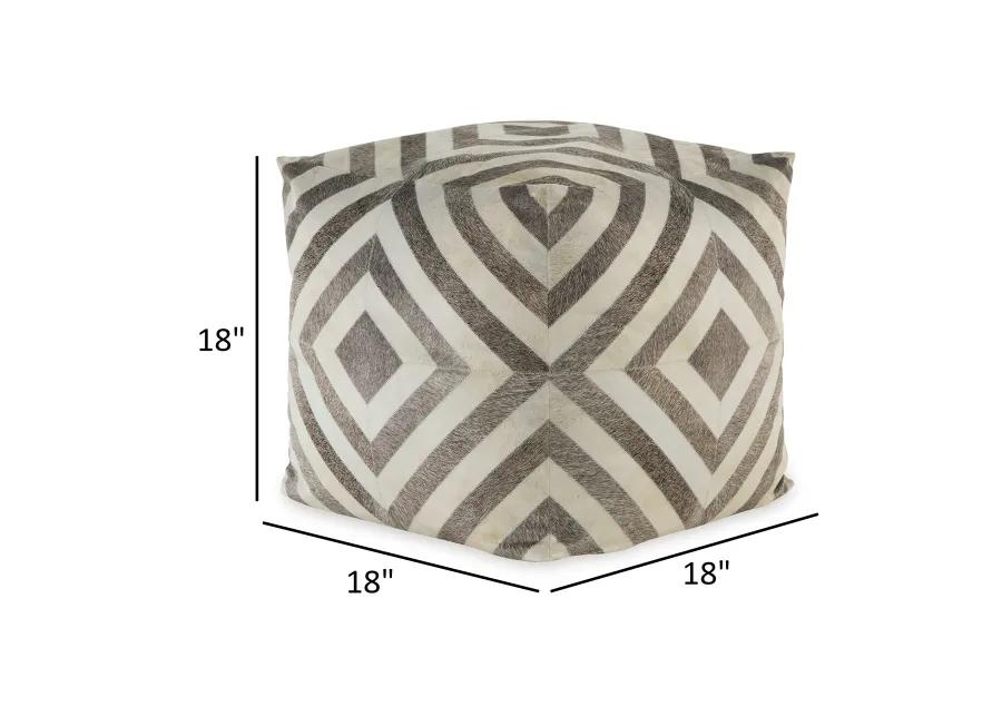 Ottoman Pouf, 18 Inch, Square, Brown and Ivory Polyester Geometric Design -