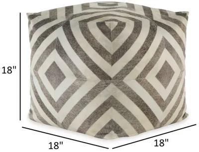 Ottoman Pouf, 18 Inch, Square, Brown and Ivory Polyester Geometric Design -