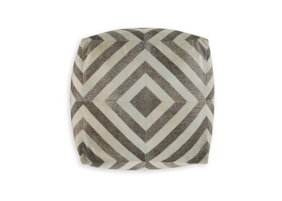 Ottoman Pouf, 18 Inch, Square, Brown and Ivory Polyester Geometric Design -