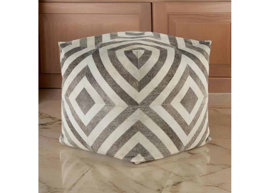 Ottoman Pouf, 18 Inch, Square, Brown and Ivory Polyester Geometric Design -