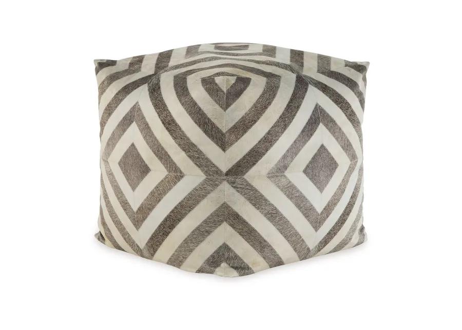 Ottoman Pouf, 18 Inch, Square, Brown and Ivory Polyester Geometric Design -