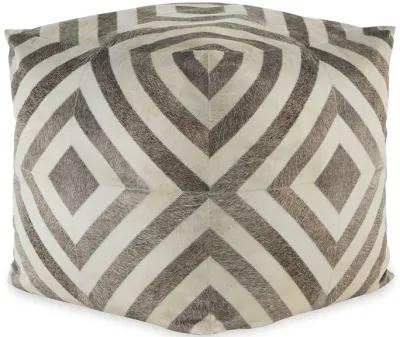 Ottoman Pouf, 18 Inch, Square, Brown and Ivory Polyester Geometric Design -