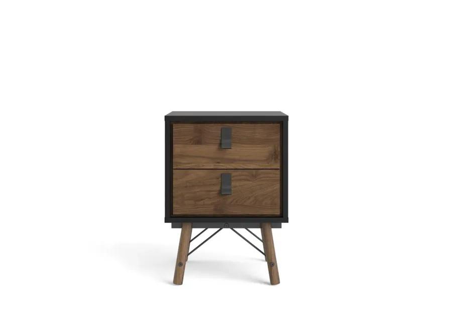 Tvilum Ry 2 Drawer Nightstand, Black Matte/Walnut