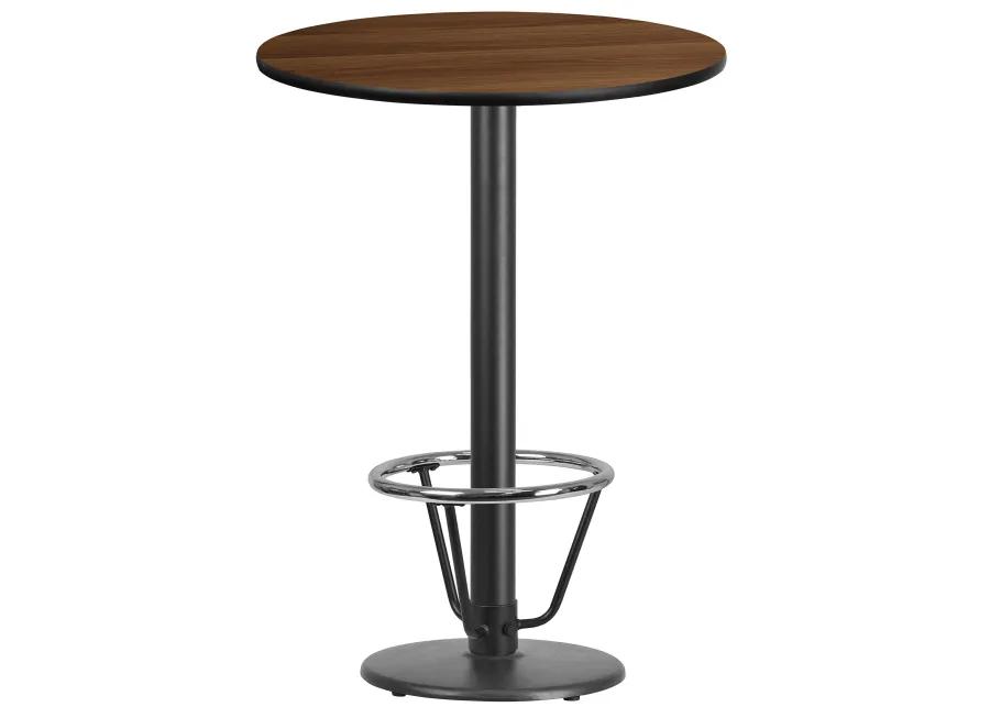 Flash Furniture 30'' Round Walnut Laminate Table Top with 18'' Round Bar Height Table Base and Foot Ring