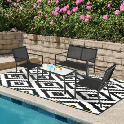 Hivvago 4 Pieces Patio Furniture Set Sofa Coffee Table Steel Frame Garden