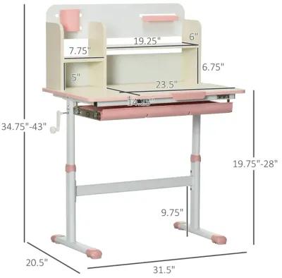 Pink Kids' Desk: Height Adjustable Study Table with Tilt Top