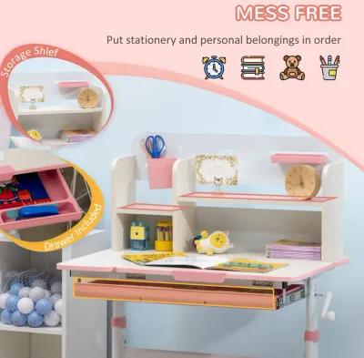 Pink Kids' Desk: Height Adjustable Study Table with Tilt Top