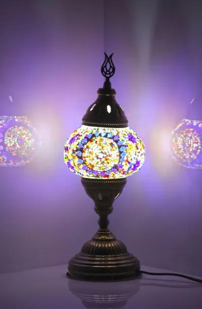 14.5 in. Handmade Multicolor Center Circle Mosaic Glass Table Lamp with Brass Color Metal Base