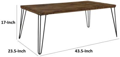 Hali 44 Inch Cocktail Coffee Table, Rubberwood, Black Metal Legs, Brown - Benzara