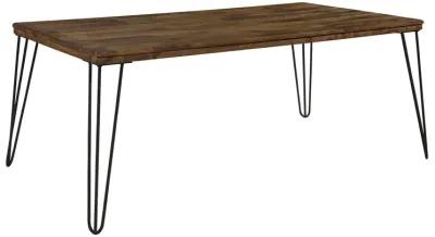 Hali 44 Inch Cocktail Coffee Table, Rubberwood, Black Metal Legs, Brown - Benzara