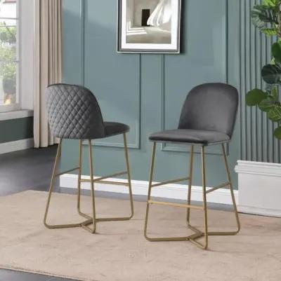 29" Dark gray velvet barstool w/ gold color iron base (set of 2)