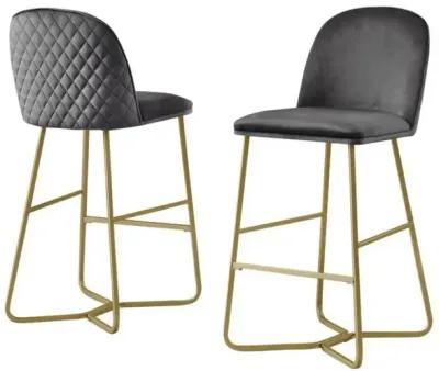 29" Dark gray velvet barstool w/ gold color iron base (set of 2)