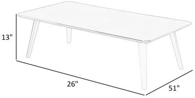 Hle 51 Inch Coffee Table, Rectangular White Top, Powder Coated Legs, Wood - Benzara