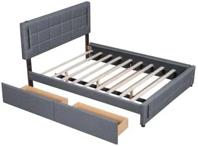 Queen Size Upholstered Platform Bed With Trundle And Drawers, Gray