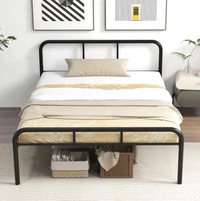 Full Bed Frame with Headboard and Footboard No Box Spring Needed-Black