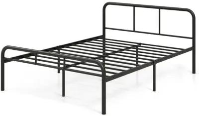 Full Bed Frame with Headboard and Footboard No Box Spring Needed-Black