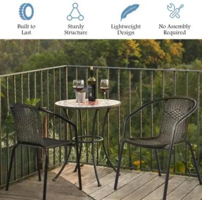 Patio Rattan Dining Chair with Curved Backrest for Yard Garden-Gray