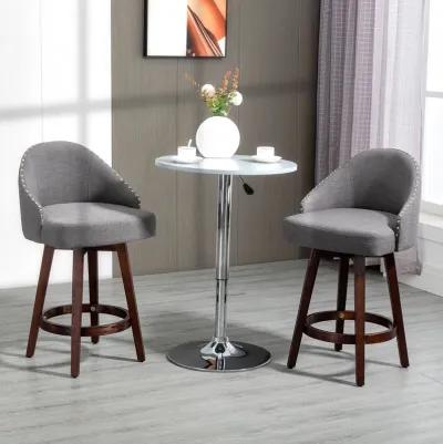 HOMCOM 26" Counter Height Bar Stools, Linen Fabric Kitchen Stools with Nailhead Trim, Rubber Wood Legs and Footrest for Dining Room, Counter, Pub, Set of 2, Dark Gray