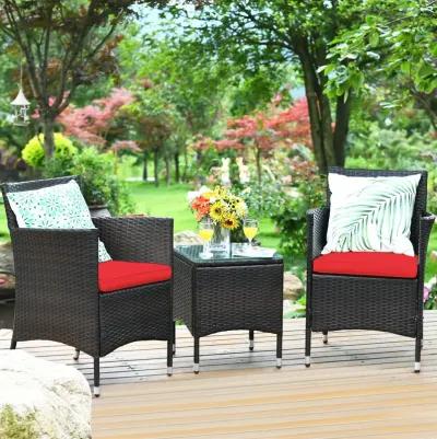 3 Pieces Ergonomic Wicker Patio Conversation Set-Red