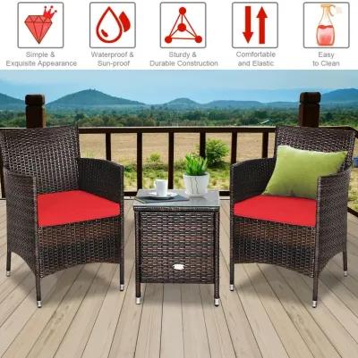 3 Pieces Ergonomic Wicker Patio Conversation Set-Red