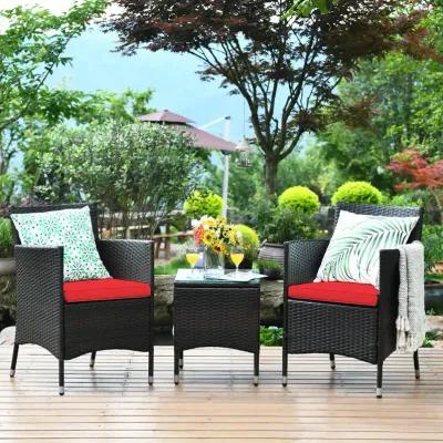 3 Pieces Ergonomic Wicker Patio Conversation Set-Red