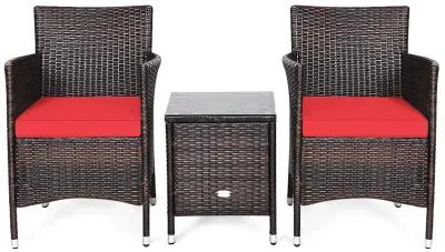 3 Pieces Ergonomic Wicker Patio Conversation Set-Red